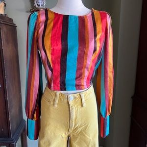 Forever 21 striped long-sleeved blouse with open back - M